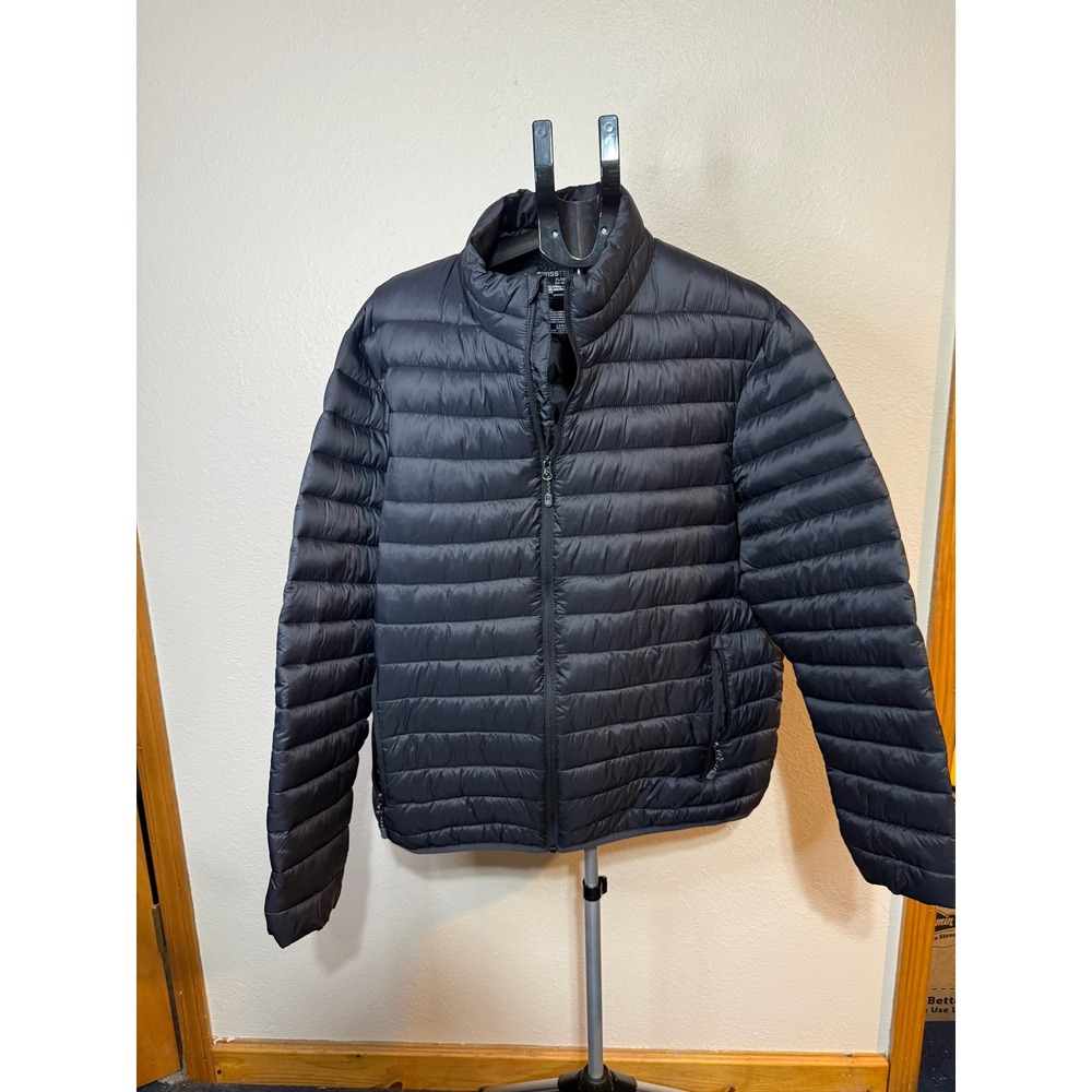 Swiss Tech Mens Puffer Jacket XL Rich Black Full Zip Quilted Coat SM48602Y